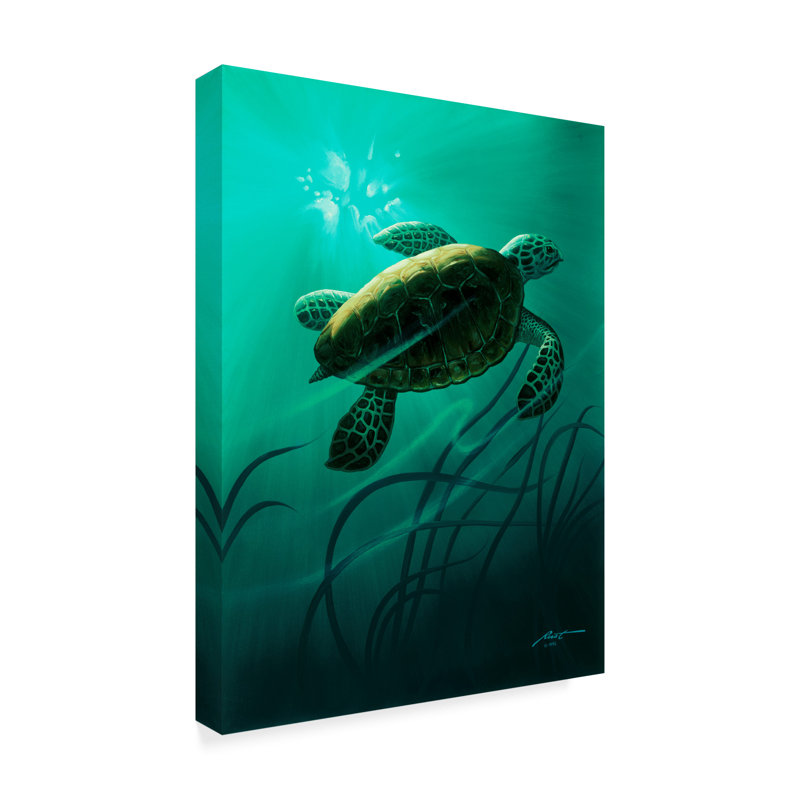 Green Sea Turtle Canvas Art in Blue and Green