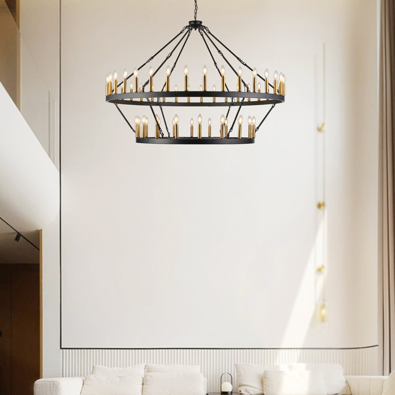 Lustre Veiz, Noir mat / laiton brossé, H 41 po x l 60 po x P 60 po, 54