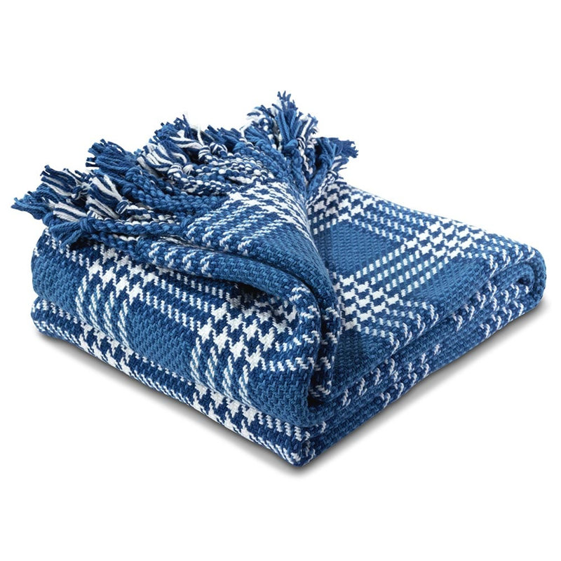 Portland Plaid Cotton Throw, Blue