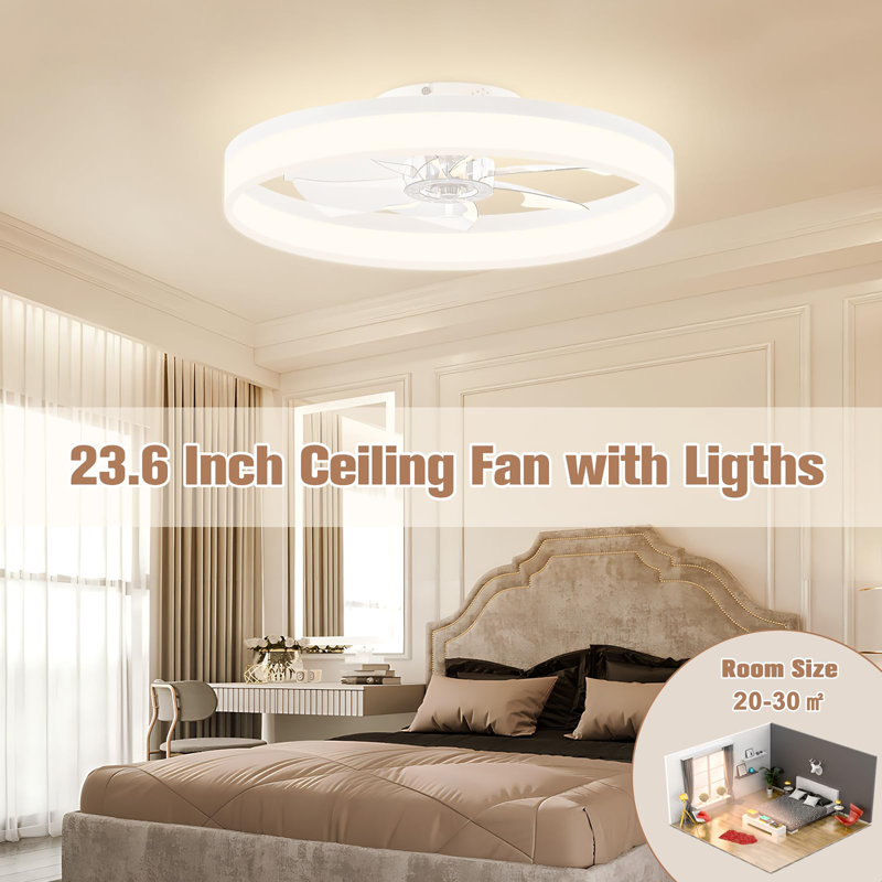 Petits ventilateurs de plafond 23,6 pouces avec lumières et télécommande, Blanc, Blanc