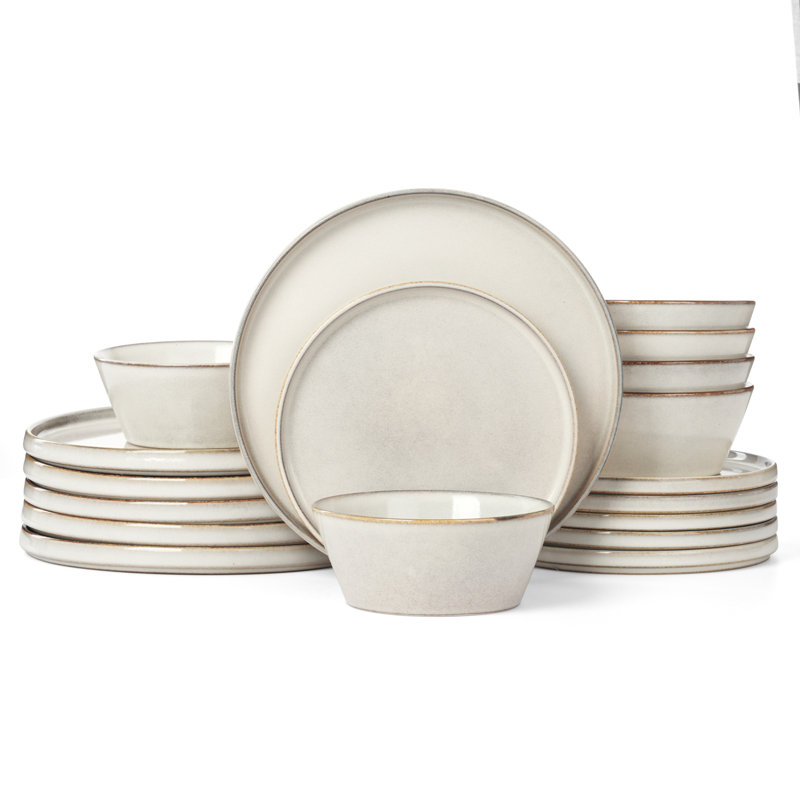 Services de vaisselle en grès, ensemble de vaisselle 18 pièces, White