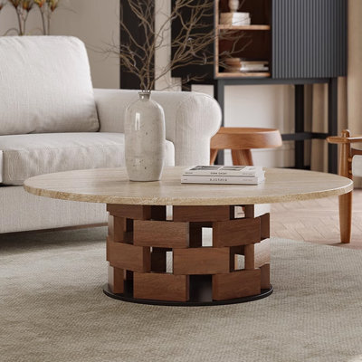 Table basse en travertin de style Wabi-sabi