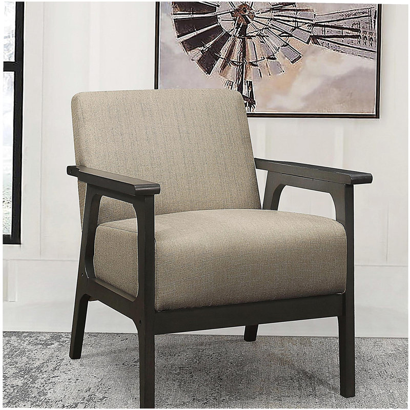 Chaise d'appoint rembourrée en tissu brun clair 1 pièce en bois d'hévéa massif gris antique