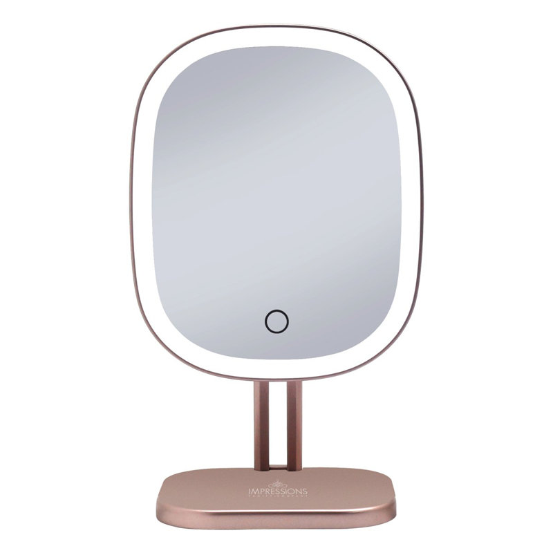Touch Highlight Makeup Mirror with LED Light and Detachable Base, Double Power System, Touch Sensor, Rose Gold	