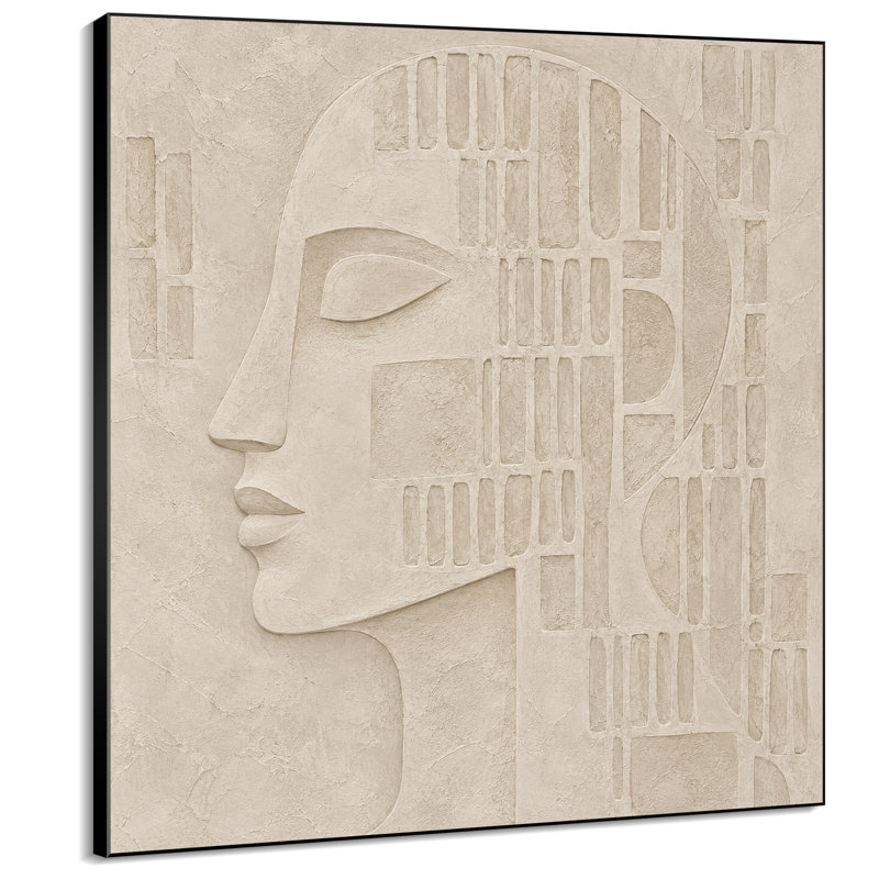 Impression sur tissu grand format - Motif géométrique visage de femme beige neutre pour salon ou chambre - « Assemblage du cadre requis (cadre non fini) »