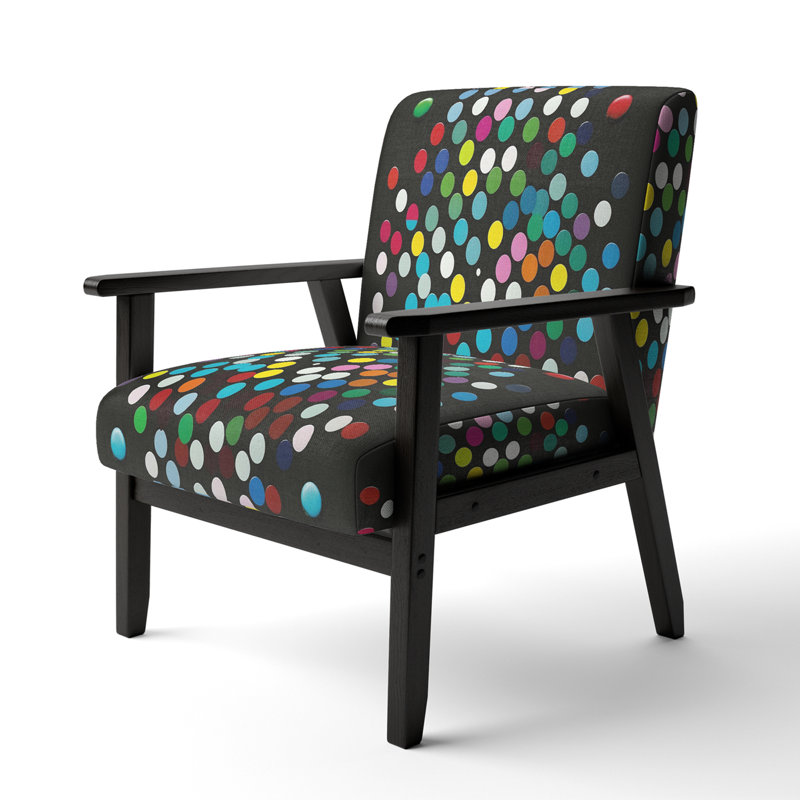 Hulten Velvet Geometric Armchair - Polka Dot Velvet Accent Chair, Black Velvet, Black Square Arms