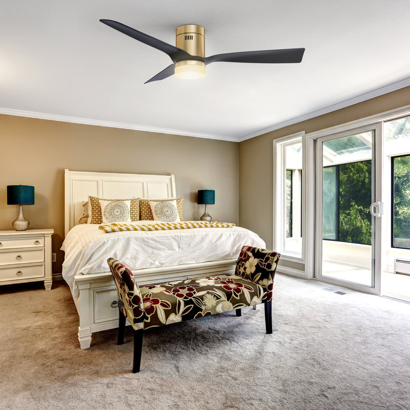 52-inch Indoor Smart Ceiling Fan with LED Light, Gold with Black Blades