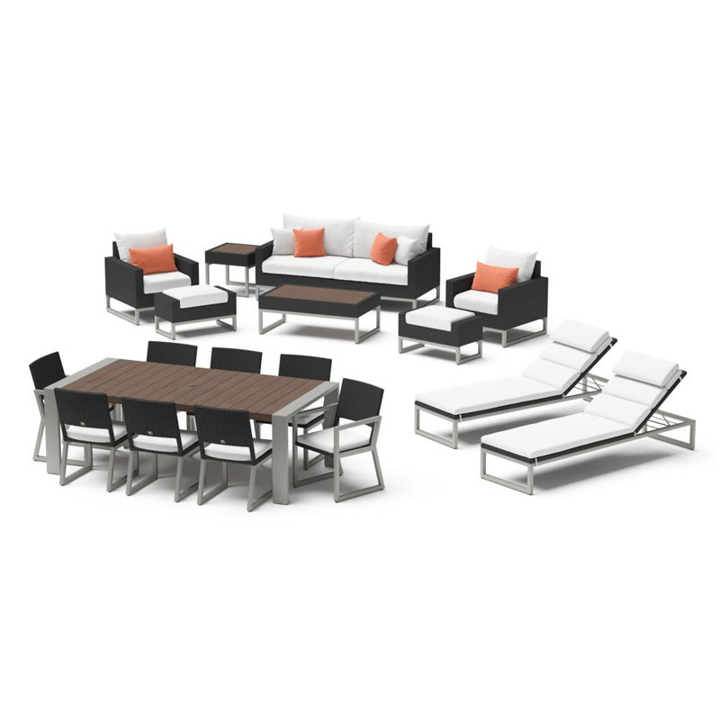 Ensemble de patio 18 pièces en rotin avec coussins Sunbrella, Brun, Sunbrella® gris anthracite