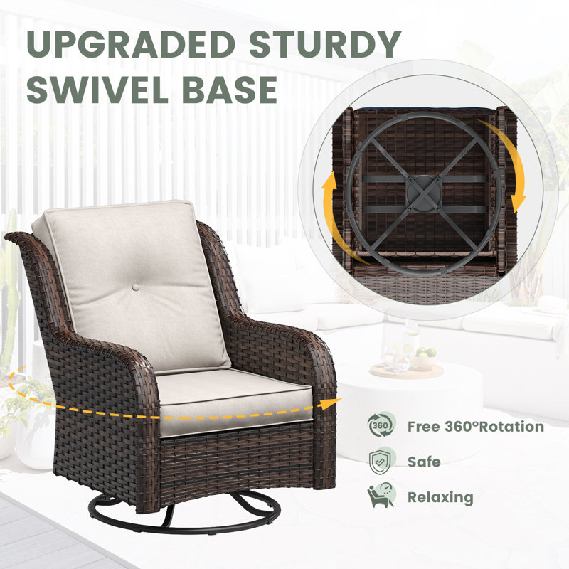Patio Swivel Rocker Chair with Side Table, Sand