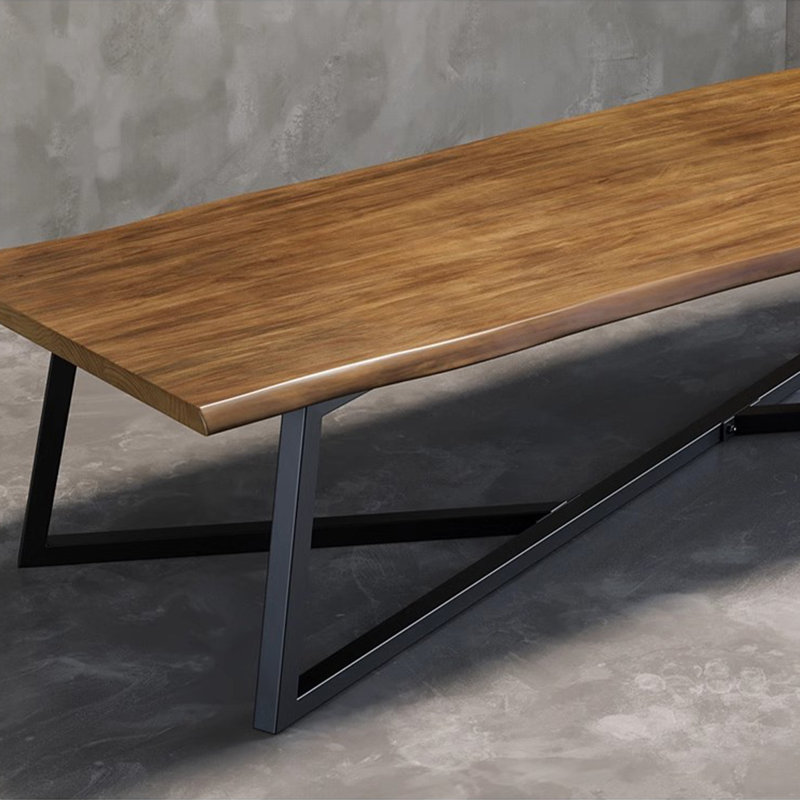 Table de conférence rectangulaire en noyer clair + bois massif noir + fer, H 29,53 po x L 78,74 po x l 31,5 po