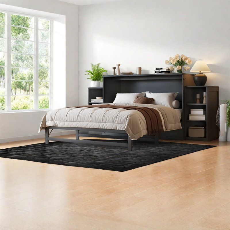 Lits grand format peu encombrants, bois aggloméré, gris foncé moderne pour les chambres compactes