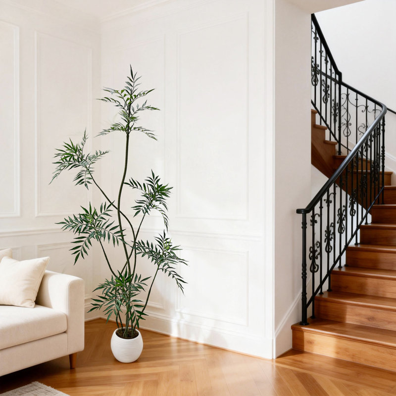 Hévéa artificiel en forme de S de 5 pi avec jardinière blanche, plantes artificielles d'intérieur artificielles, plantes tropicales artificielles, arbre à caoutchouc véritable pour la décoration de bureau à domicile