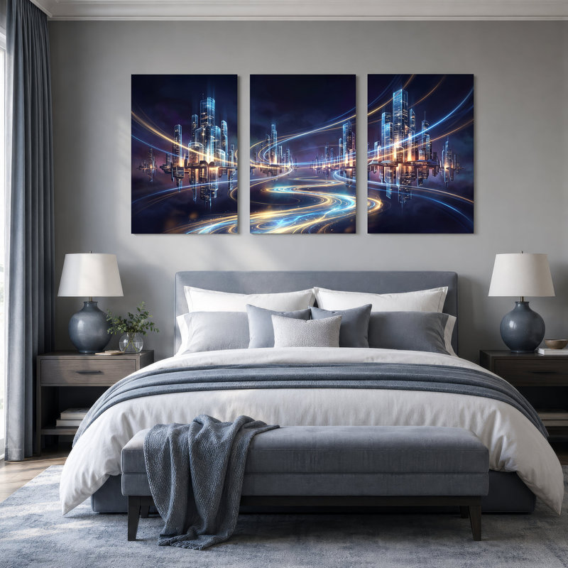 Ensemble de 3 toiles futuristes néon, H 30 po x l 20 po x 3 pièces