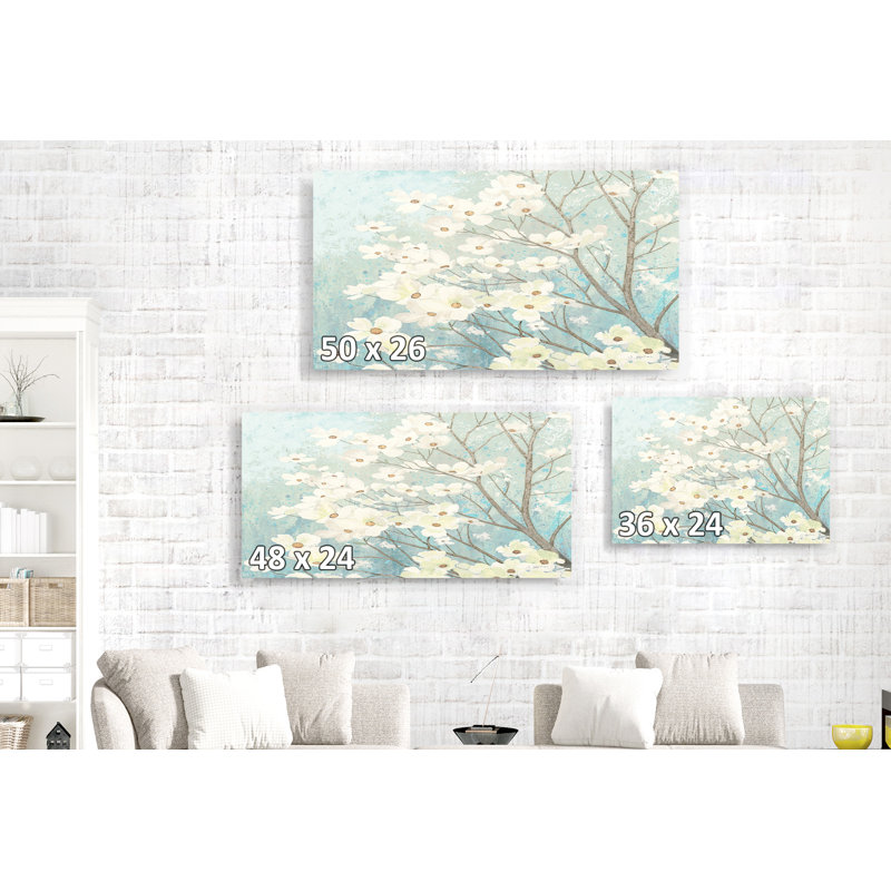 Dogwood Blossom On Blue, Branches, Floral, 16" H x 24" W x 1.5" D