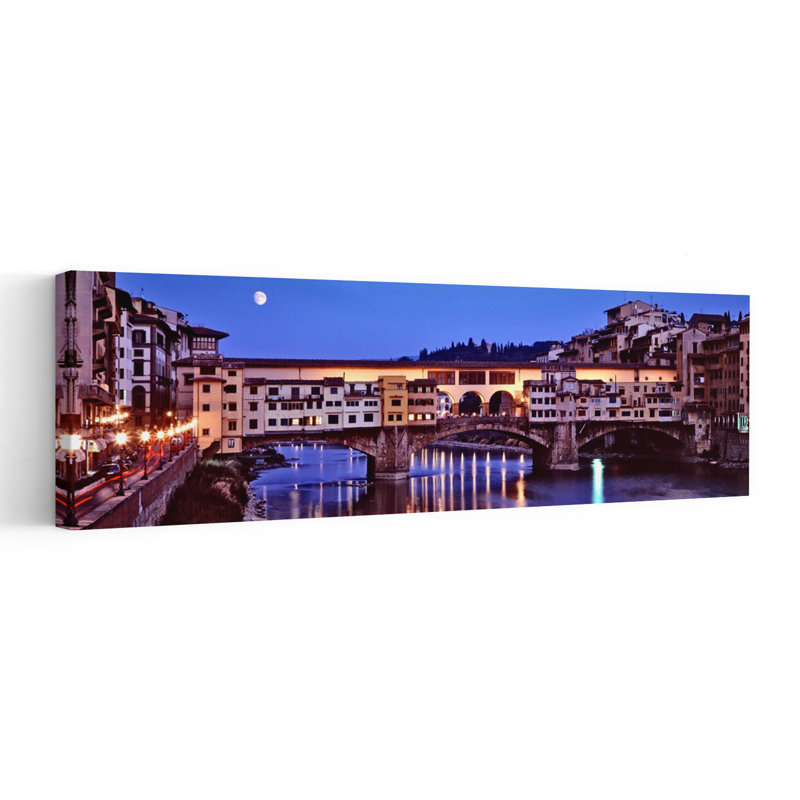 Bridge Across A River Arno River Ponte Vecchio Florence Tuscany Italy by Frank Chmura - Wrapped Canvas Panoramic Print