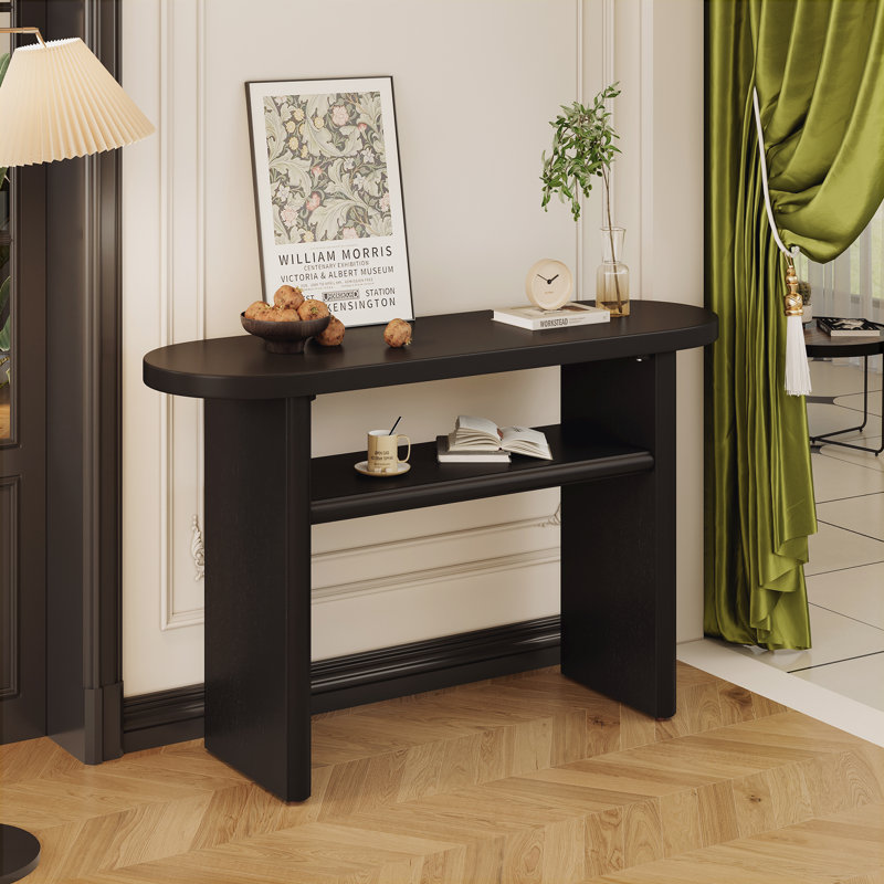 Console Table with Rounded Edges and Sturdy Shelf, Black