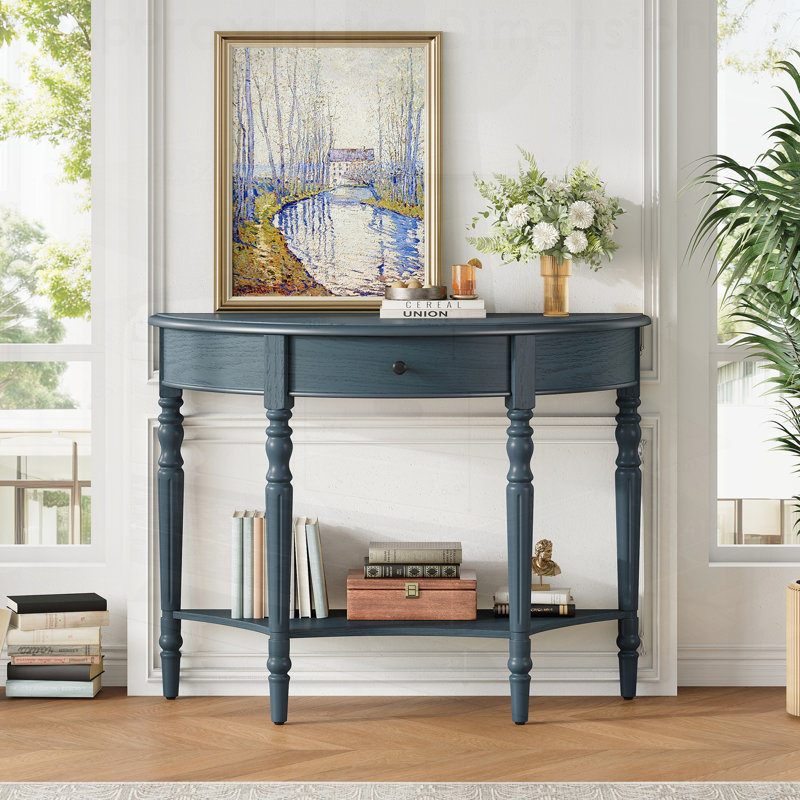 Console Farmhouse en demi-lune avec tiroir et tablette, décoration rustique pour l'entrée et le salon, conception peu encombrante