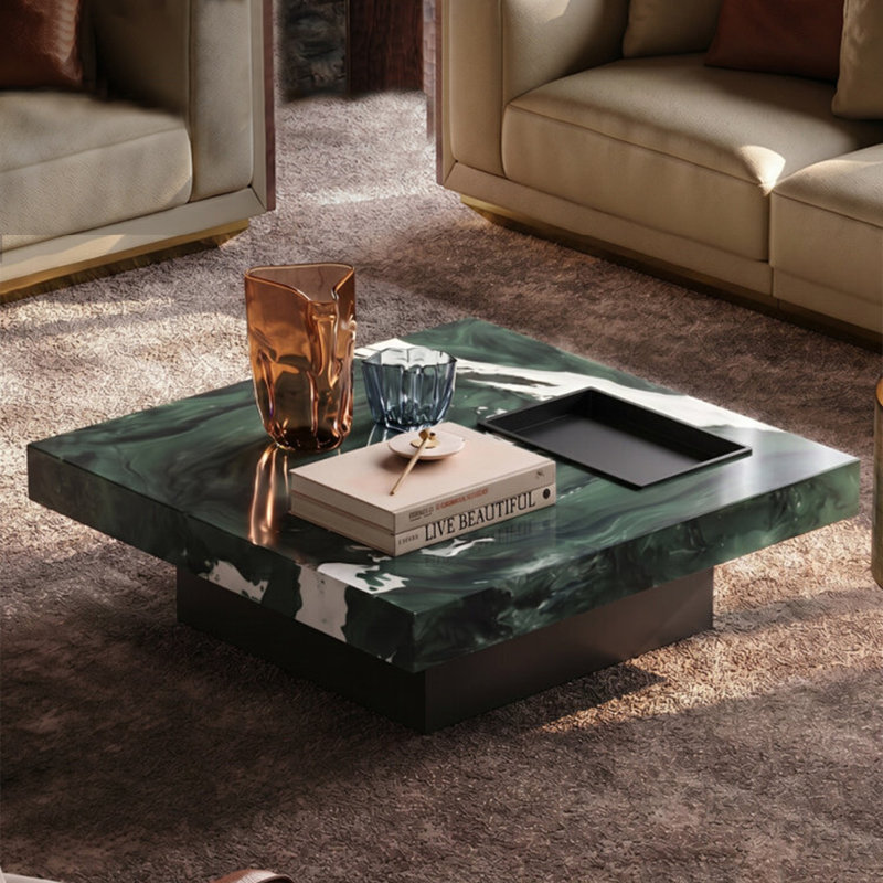 Table basse carrée en marbre italien minimaliste, 11.8" H x 43.3" W x 43.3" D