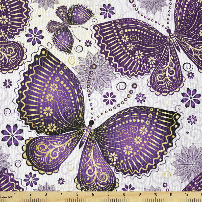 Christifer Butterflies with Paisley Motif on Wings Flowers Multi-Purpose Fabric