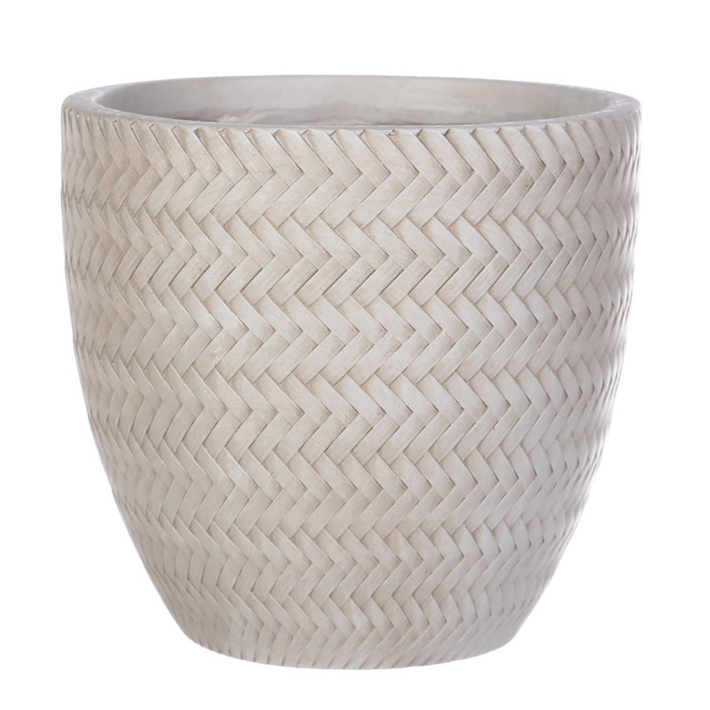 Idealist Plaited Style Round Planter Outdoor Plant Pot, Beige, 23cm H x 24cm W x 24cm D