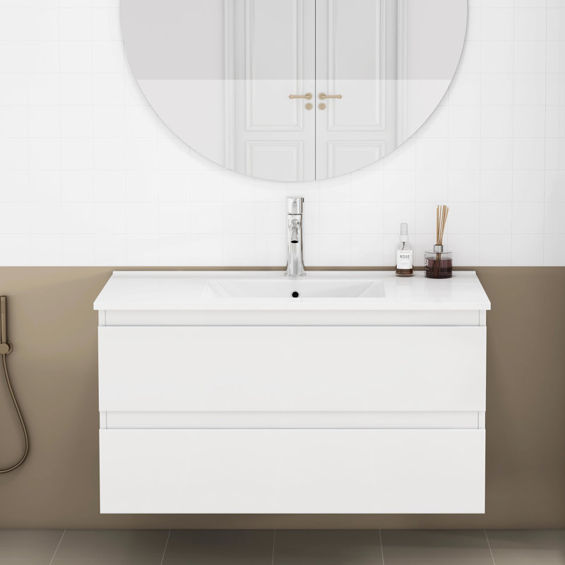 Lavabo de salle de bain 36 po, deux tiroirs surdimensionnés, poignée silencieuse à fermeture silencieuse, armoire de salle de bain Master Suite avec lavabo encastré, assemblage simple et double