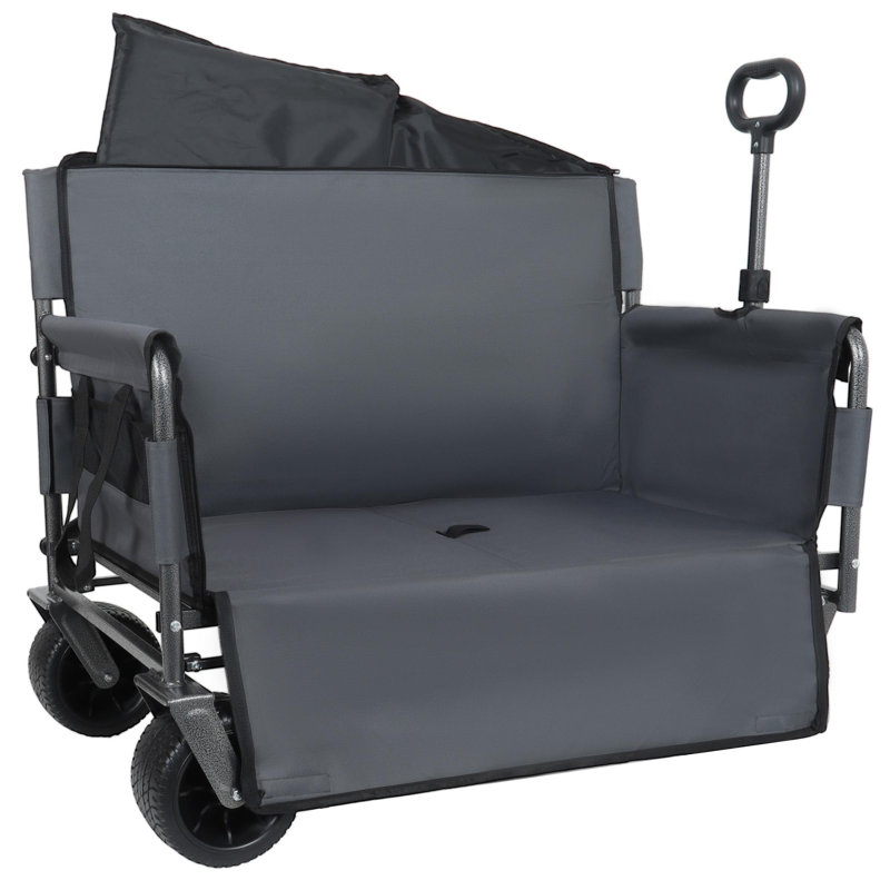 Chariot de chariot pliant convertible 3-en-1 avec banc et rangement - Chariot utilitaire robuste de 500 lb, Gris