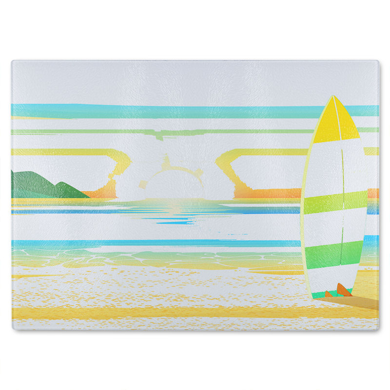 Surf Board On Beach Glass Chopping Board