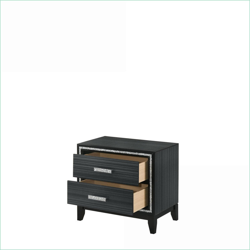 Haiden Weathered Black 2-Drawer Storage Nightstand, Black