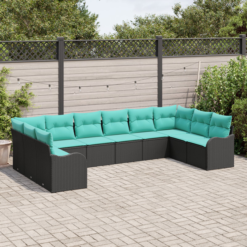 Ensemble de canapé vidaXL avec coussin 10 pièces en polyester noir, Structure noire / Coussin bleu