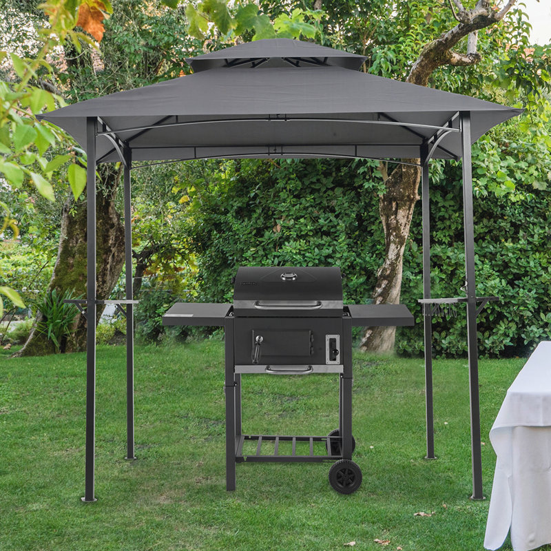 8x5 Ft Outdoor Grill Gazebo,Double Tier Soft Top Canopy and Steel Frame, Gray