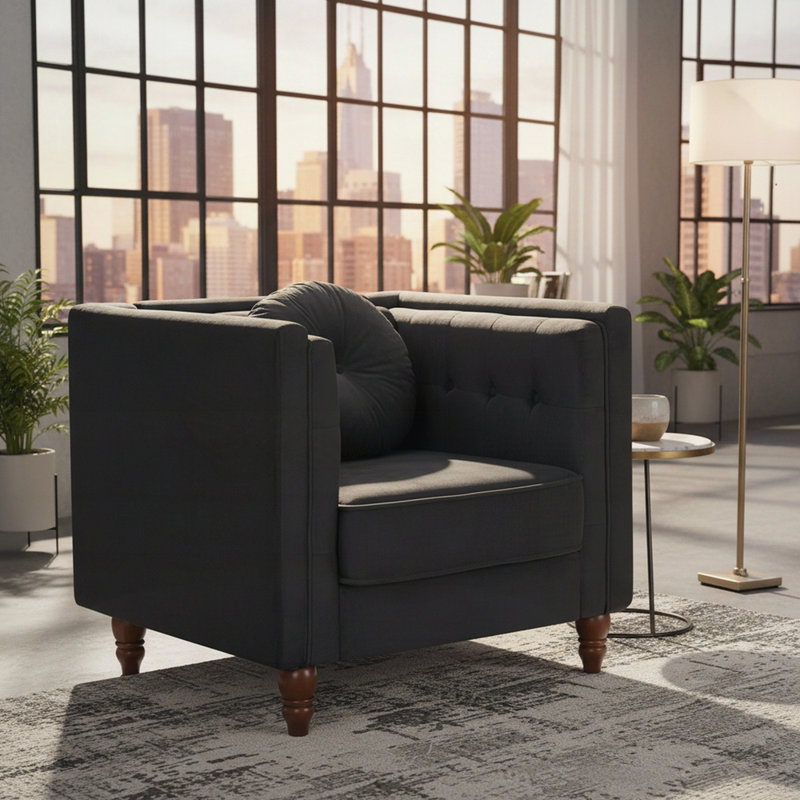 Canapé simple classique pour salon Chesterfield, Black