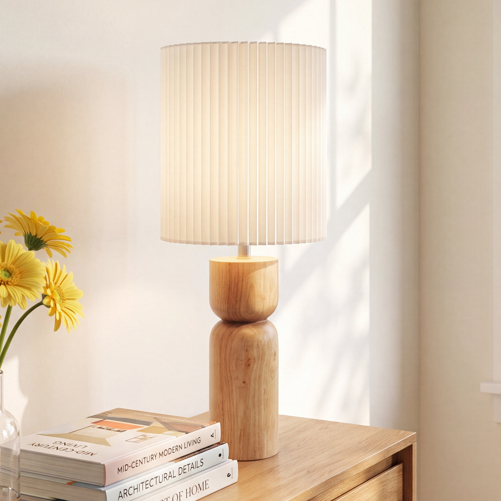 Osha Solid Wood Table Lamp, Natural , White