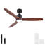 Ventilateur de plafond en bois massif noir mat à 3 pales de 52 po avec lumière DEL, moteur DC et télécommande Farmhouse-503138001-503138003-503138000