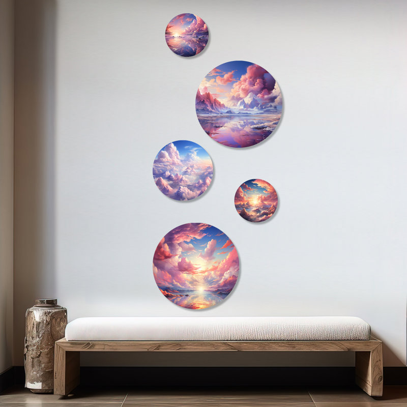 Kawaii Landscape Clouds - Clouds Clouds, ensemble d'art mural rond de 5