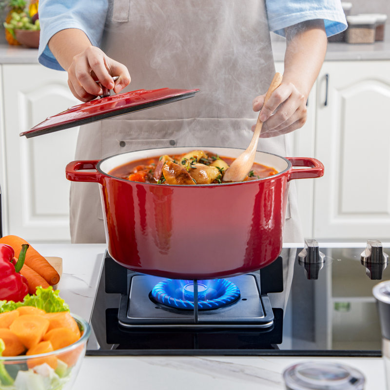 Velaze ZTF01 5.3 Quarts Non-Stick Enameled Cast Iron Round Dutch Oven, Red
