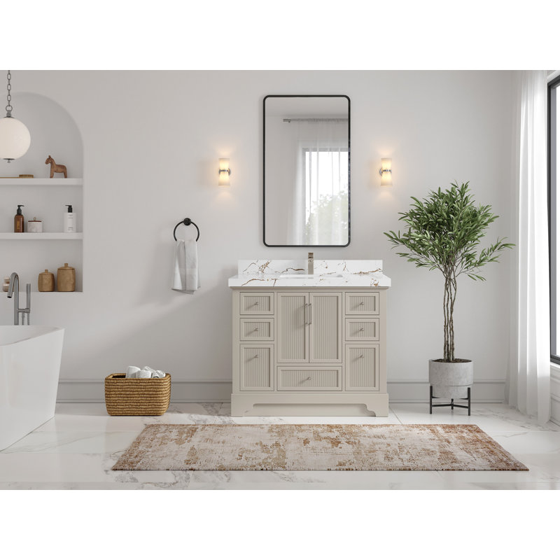 Alys 42'' Single Bathroom Vanity with Quartz Top, Viola Brown