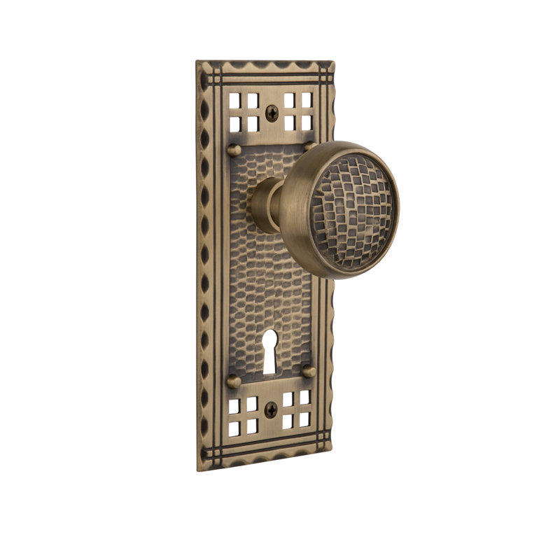 Craftsman Interior Mortise Door Knob with Craftsman Long Plate, Antique Brass