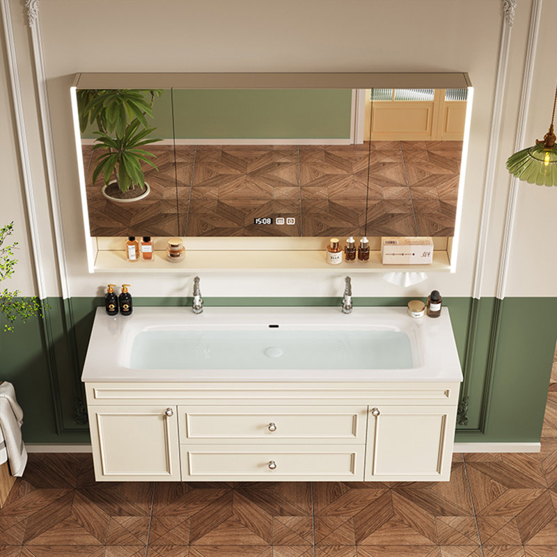 Armoire de salle de bain française de style crème minimaliste, 63"