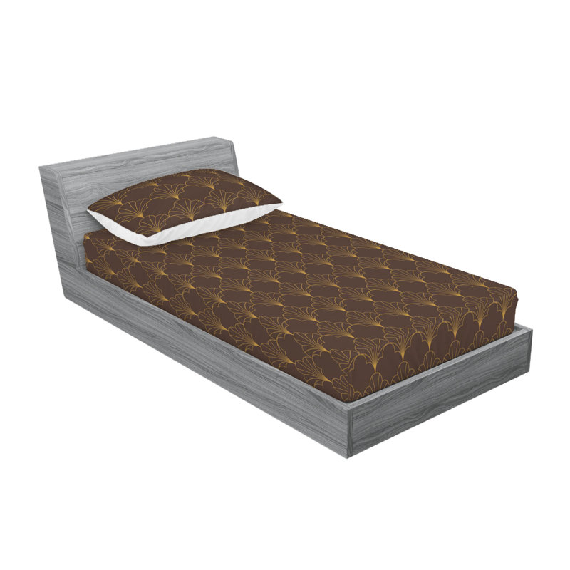  Ensemble de draps en microfibre géométrique, Ensemble de draps pour lit simple avec 1 taie d'or, Brun foncé / brun sable