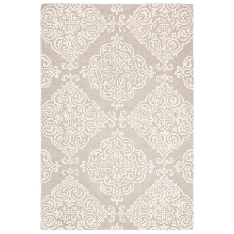 Tapis argent / ivoire en laine touffeté à la main Bernon, Rectangle 4 pi x 6 pi