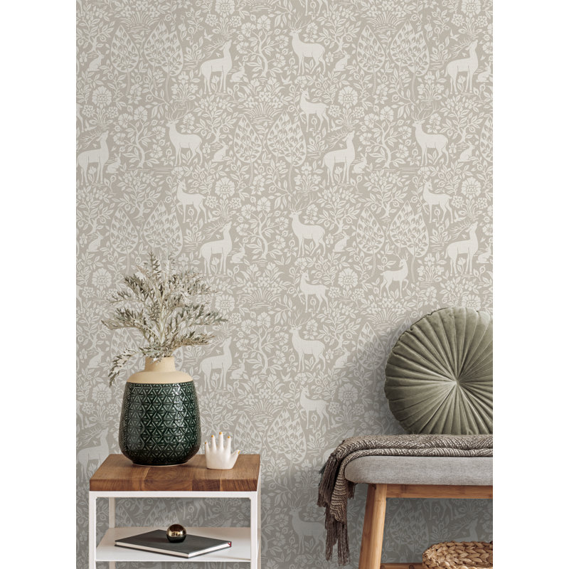 Deer Woods Taupe Non-Pasted Wallpaper, Beige