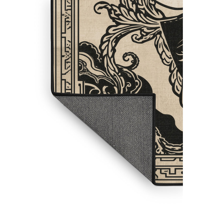 Tapis oriental moelleux moelleux et moelleux à motif de comédies dramatiques beiges - noir, 7 x 10