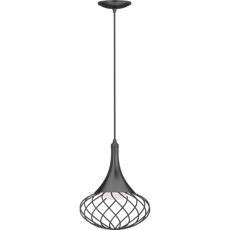 Mini-luminaire suspendu d'intérieur 1 lumière DEL intégré noir avec lentille en acrylique blanc et sphère ovale en cage métallique