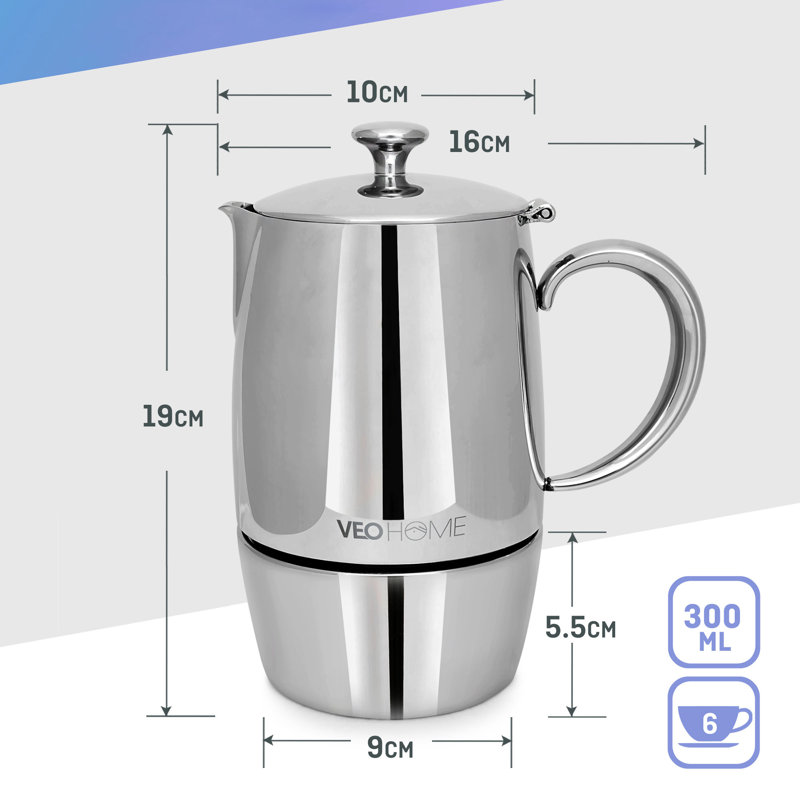 VeoHome Stovetop Espresso Coffee Maker - Moka pot - Multi-Stove Stainless Steel Induction Moka Pot (300 mL)