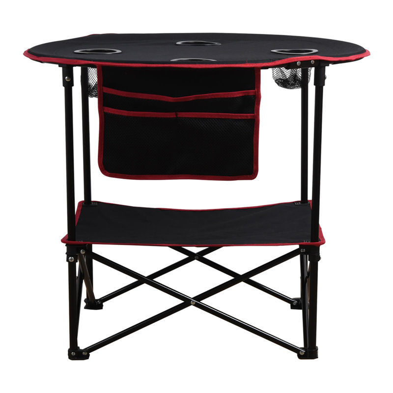 Folding Camping Table with 4 Mesh Cup Holders, Side Storage Bag, Collapsible Canvas & Carry Bag