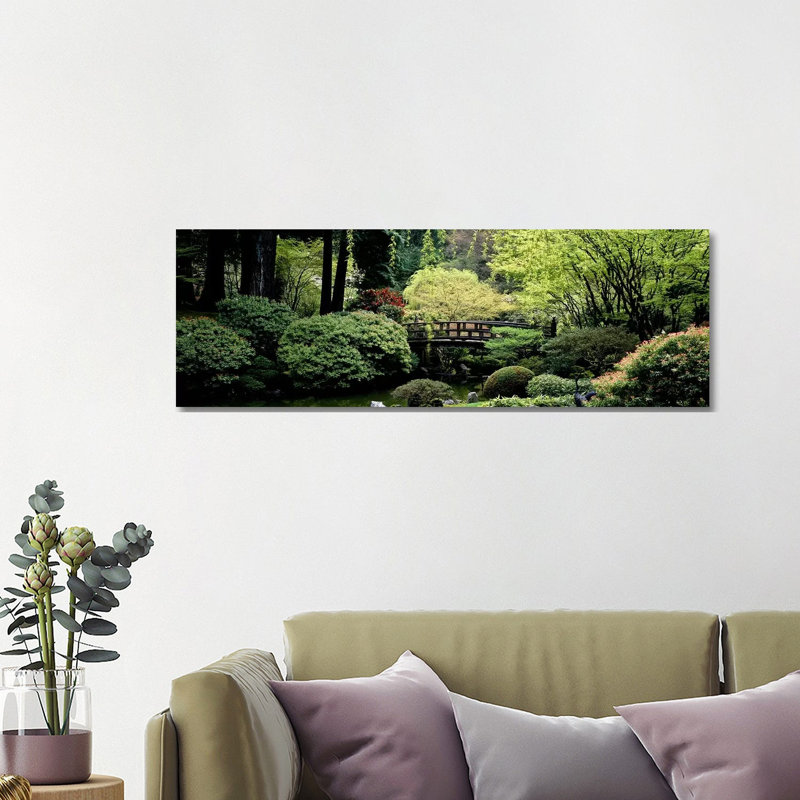 View Of A Garden, Japanese Garden, Washington Park, Portland, Oregon - Wrapped Canvas Panoramic Print