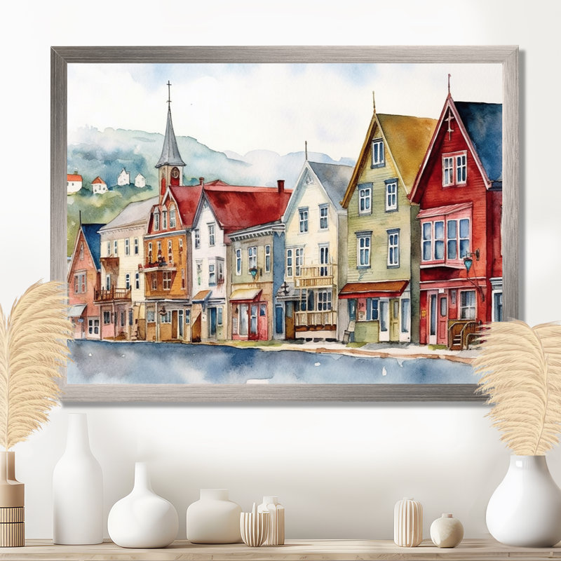 Terre-Neuve côtière rétro II - Canada, art mural, H 30 po x l 40 po x P 1,5 po, Cadre simple argenté