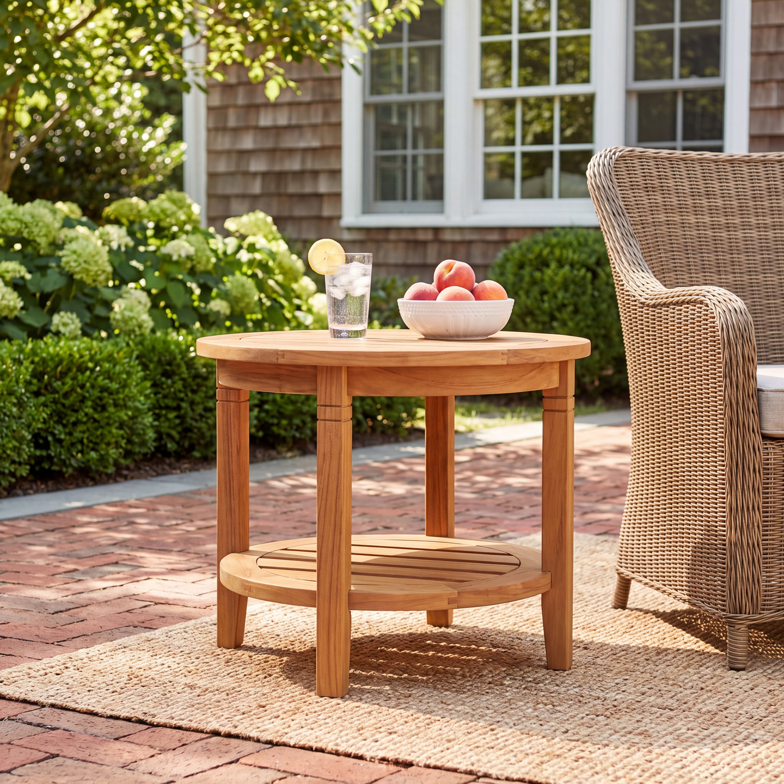 Colden Teak Outdoor Side Table, Natural Teak, 18"