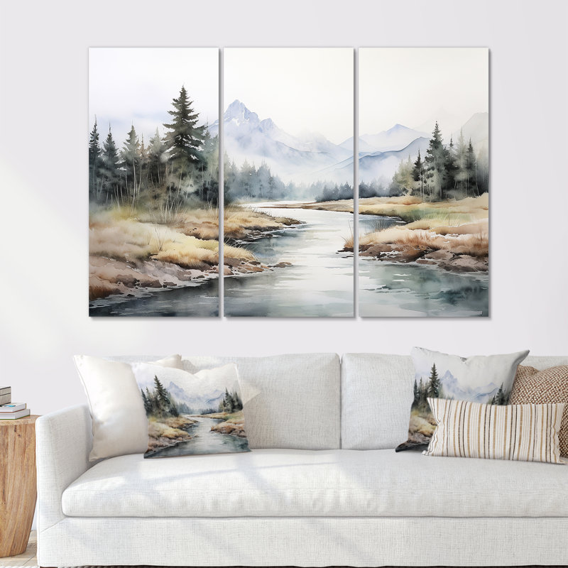 «River Mountain In Minimal Canada II», ensemble d'art mural sur toile River Mountain, Toile tendue
