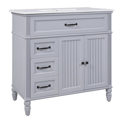 Meuble-lavabo de 36 po avec lavabo, armoire de salle de bain avec tiroirs, cadre solide et panneau de fibres à densité moyenne, un paquet (autre couleur: N725P195410B)